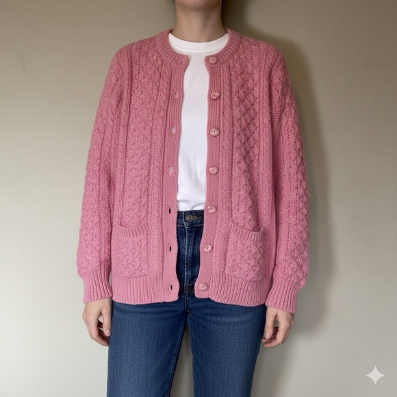 Aran Crafts Sweaters - Aran Crafts Ireland Merino Wool Cable Knit Button Cardigan Sweater Size Medium